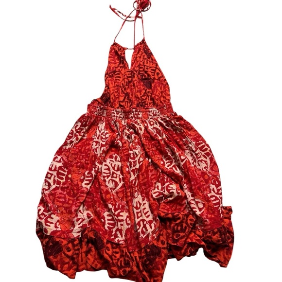 👗 Free People Red Beach Day Mini Dress Small Halter Backless Boho Festival 👗 - Picture 5 of 6